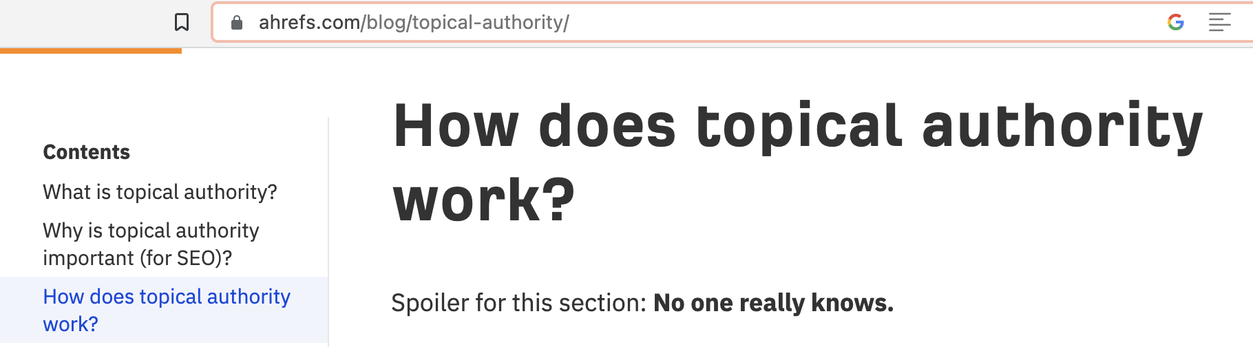 Spoiler: no one really knows how topical authority works